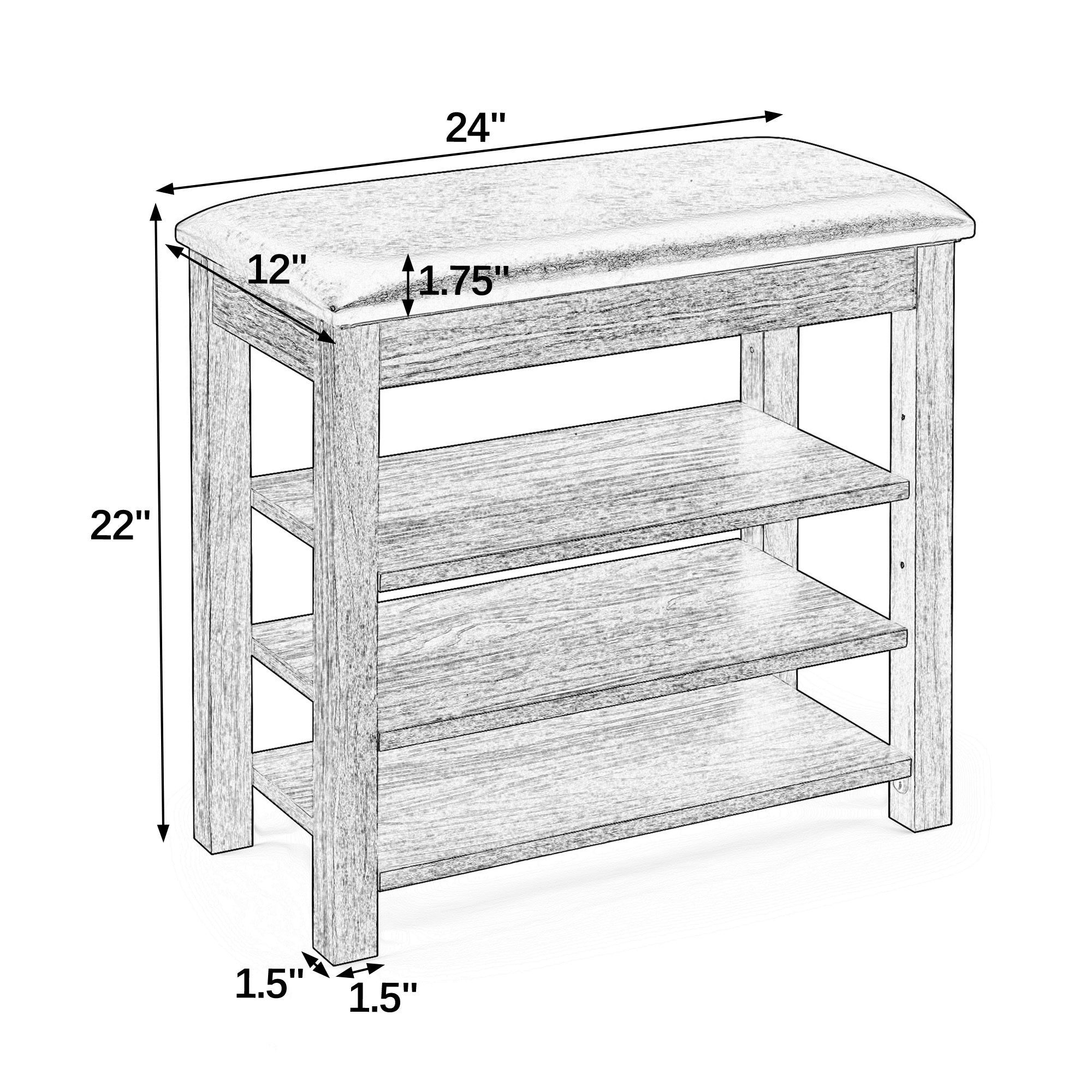 A height-adjustable shoe-changing bench made of high-quality wood, equipped with a comfortable seat and concealed storage space,Natural rubber wood,Brown - Grand Goldman Shop