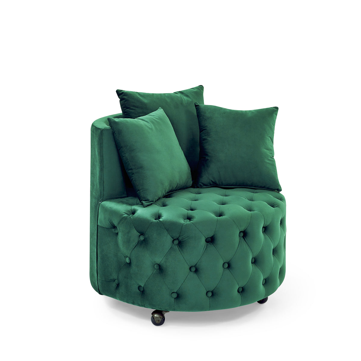Modern Glam Velvet Upholstered Swivel Chair with Button Tufted Design and Wheels, Green - Grand Goldman Shop