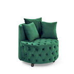 Modern Glam Velvet Upholstered Swivel Chair with Button Tufted Design and Wheels, Green - Grand Goldman Shop