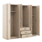 6-Doors Wooden Wardrobe Storage for Bedroom, with Big Drawers, Natural - Grand Goldman Shop