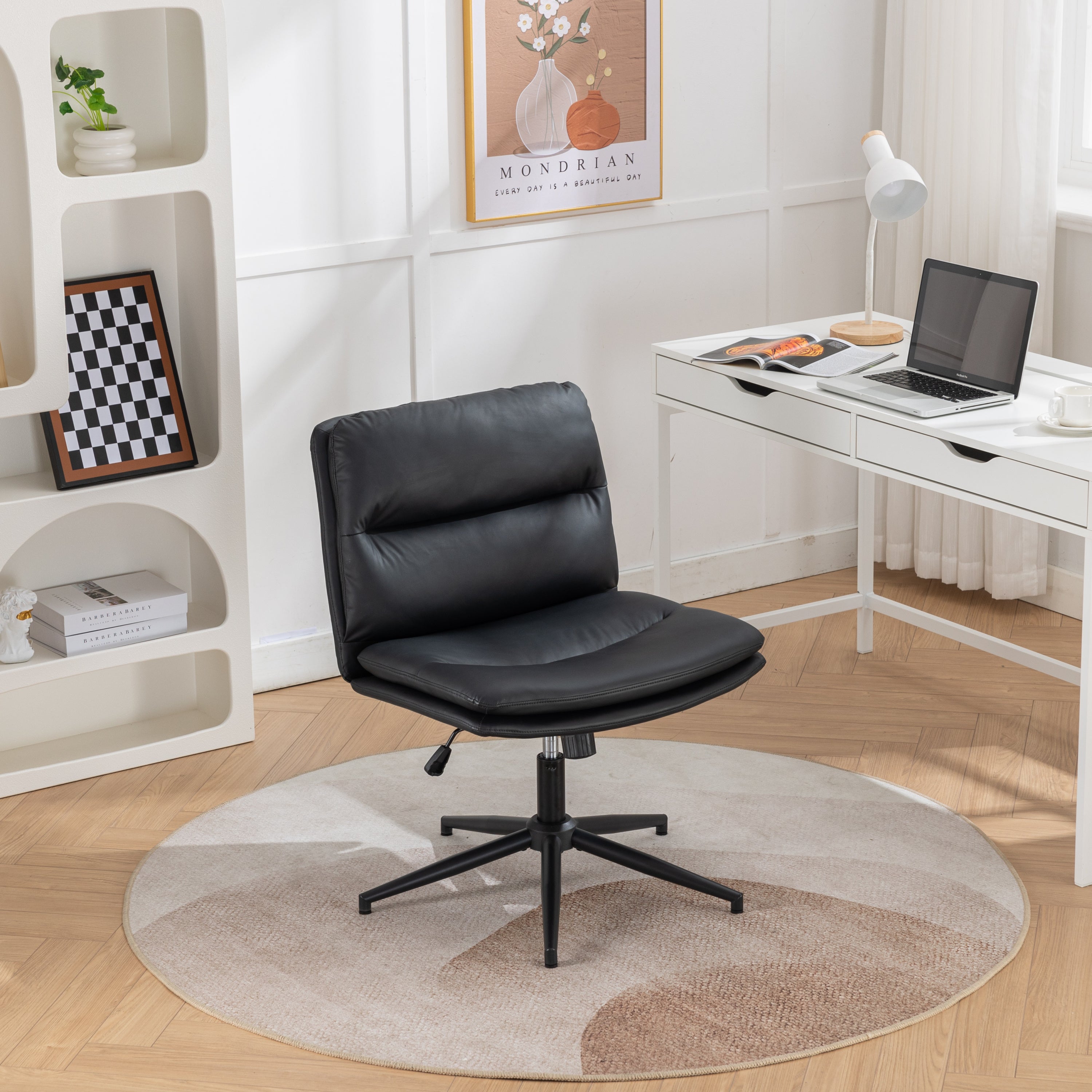 Bizerte Adjustable Swivel Criss-Cross Chair, Wide Seat/ Office Chair /Vanity Chair, Black - Grand Goldman