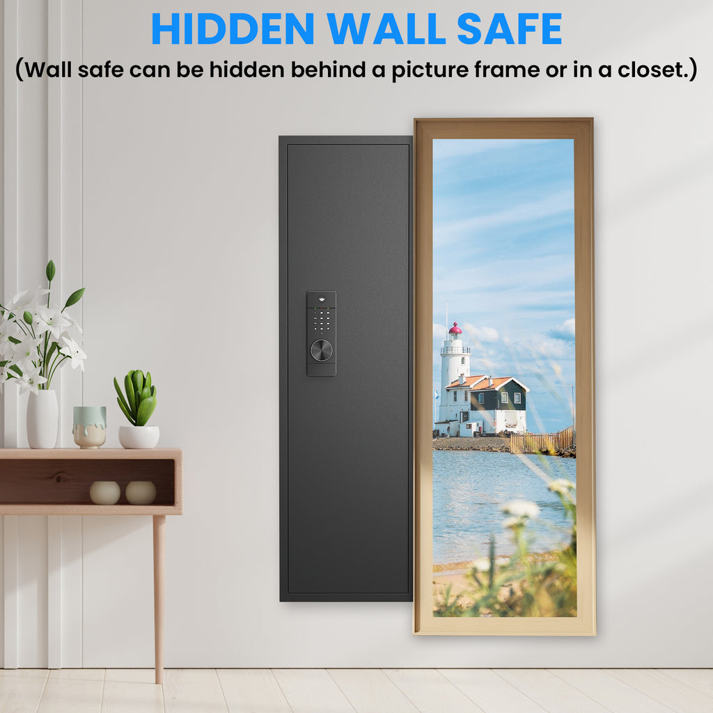 53' Passwod Touch Panel In-Wall Safe,Hidden Wall Gun Safe for Rifles with Adjustable Shelves,Assembled Storage Multifunctiona