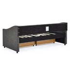 Twin Size Daybed with Drawers Upholstered Tufted Sofa Bed in Dark Grey Linen, Button Back and Copper Nail Trimmed Waved Arms, 81.5''x41''x30.5'' - Grand Goldman Shop
