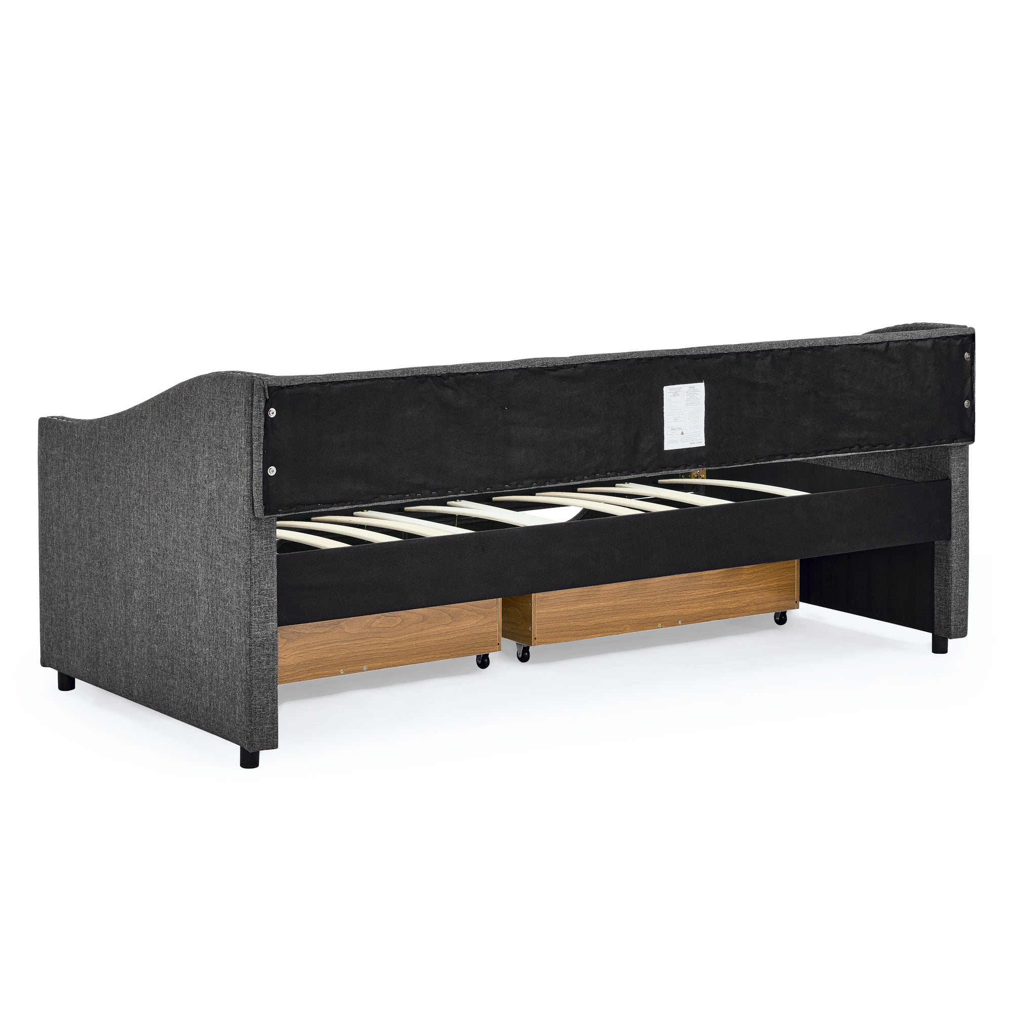 Twin Size Daybed with Drawers Upholstered Tufted Sofa Bed in Dark Grey Linen, Button Back and Copper Nail Trimmed Waved Arms, 81.5''x41''x30.5'' - Grand Goldman Shop