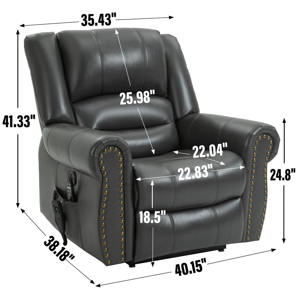 Power Lift Recliner Chair Heat Massage Dual Motor Infinite Position Up to 350 LBS, Faux Leather, Heavy Duty Motion Mechanism with USB Ports, Grey - Grand Goldman Shop
