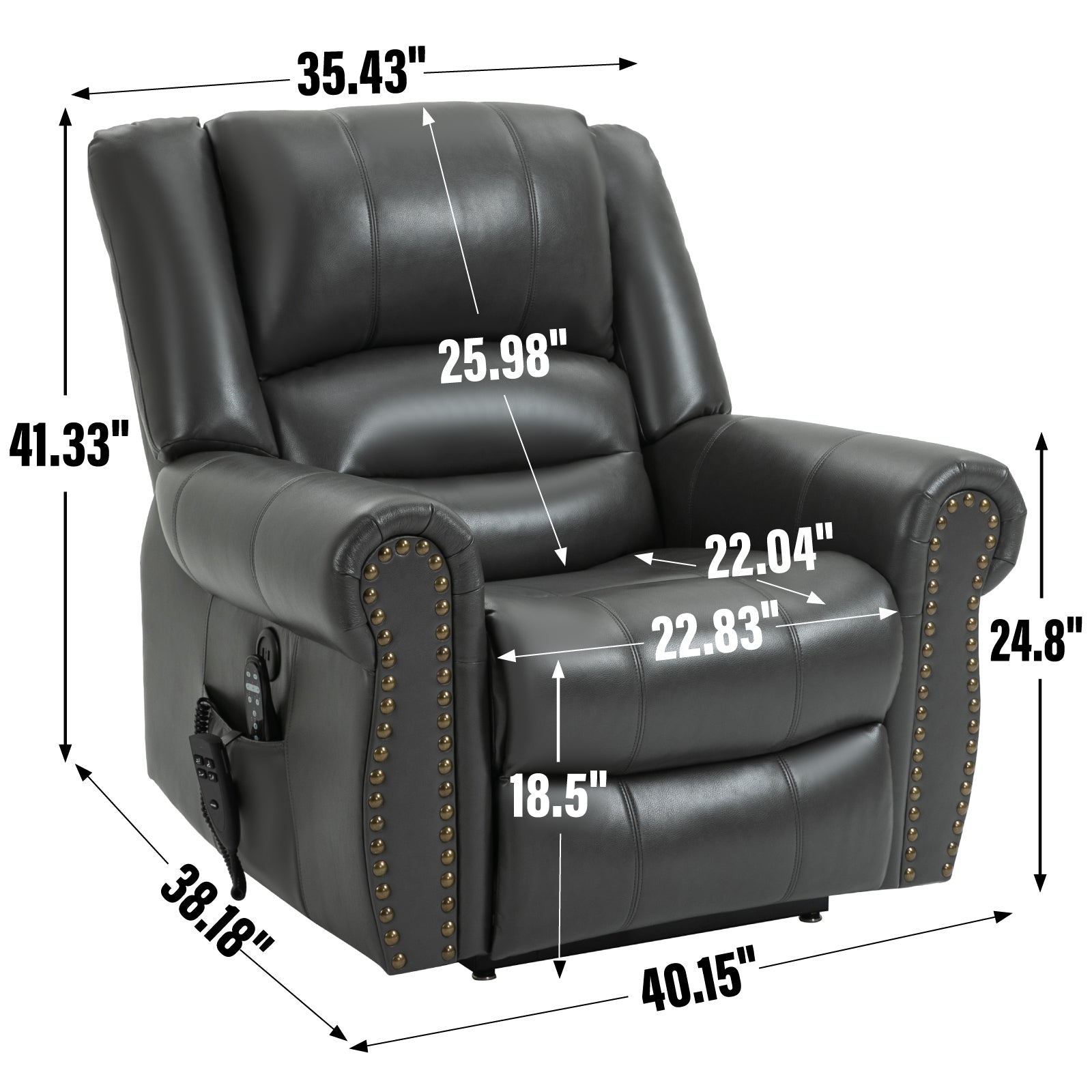 Power Lift Recliner Chair Heat Massage Dual Motor Infinite Position Up to 350 LBS, Faux Leather, Heavy Duty Motion Mechanism with USB Ports, Grey - Grand Goldman Shop