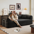 78.8' Compression Sofa,Convertible Floor Sofa Bed-with Pillow Back Support Armrest,Comfy Futon Couch Sleeper Bed,Loveseats Boneless Modular Sectional Sofa,Corduroy fabric,for Living Room,Bedroom,Black - Grand Goldman Shop