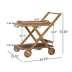 RIVIERA BAR CART Natural Stained Acacia Wood Mobile Bar Cart with Wheels for Entertaining - Grand Goldman Shop