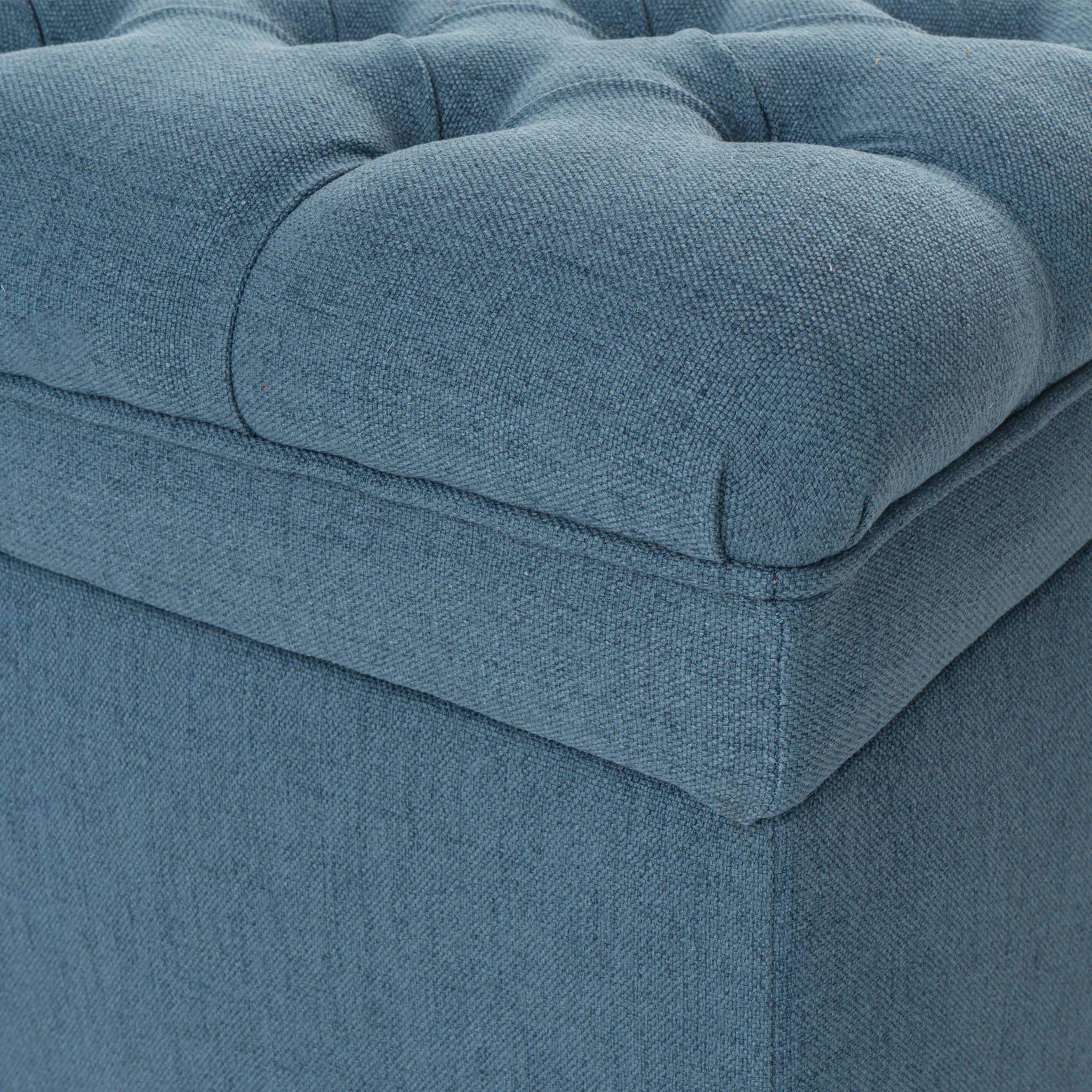 Juliana Storage Ottoman with Stylish Design in Blue Fabric and Birch Legs - Grand Goldman Shop
