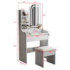 Modern Vanity Desk with Adjustable LED Lights, Mirror, Hair Dryer Holder & Chair in White MDF, 3-Drawer Storage Set - Grand Goldman Shop
