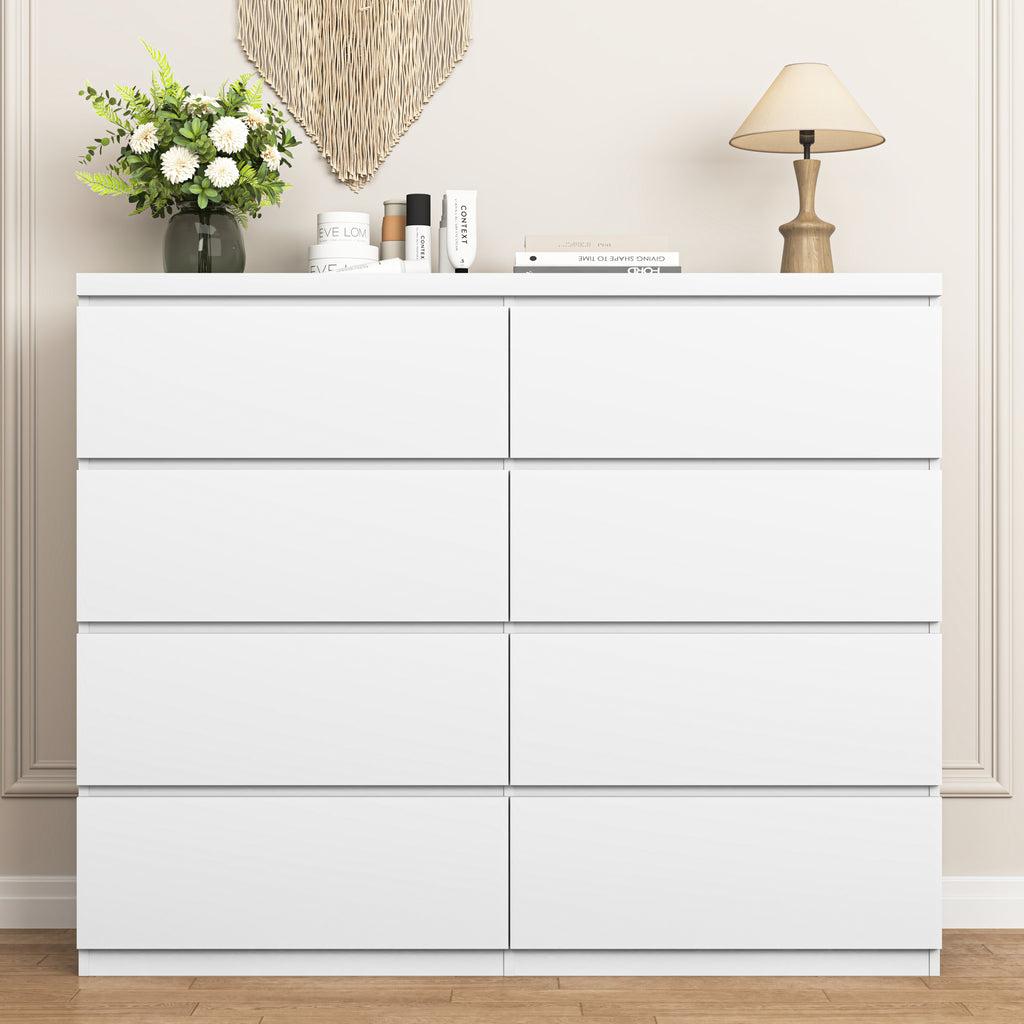 8 Drawers Dresser for Bedroom, Wood Bedroom Dresser Modern Drawer Chest, 8 Chest of Drawer, Tall Dresser for Closet, Dressers Organizer for Living Room, Closet, White - Grand Goldman Shop