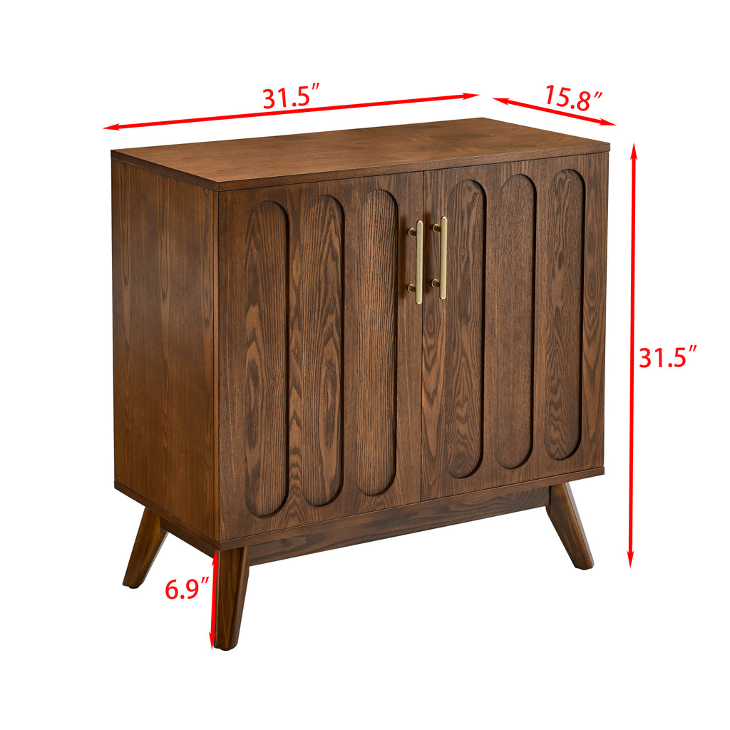 Mid Century Modern Fluted Sideboard Cabinet with Adjustable Shelves & Solid Wood Legs, Buffet Cabinet with Storage, Walnut Storage Cabinet for Living Room, Entryway, Hallway, Dining Room, Kitchen - Grand Goldman Shop