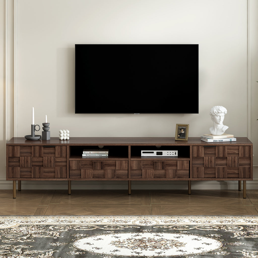 Mid Century TV Stand with 2 Drawers in Dark Brown, Media Console Table for TVs up to 85'', Made of Particle Board and MDF, 78.7'' x 15.7'' x 17.7'' - Grand Goldman Shop
