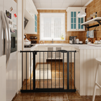 Black Pressure-Mounted Baby Gate for Stairs and Doorways, 29.5-44.1' Wide, Steel and ABS Construction, Easy Walk-Through Safe