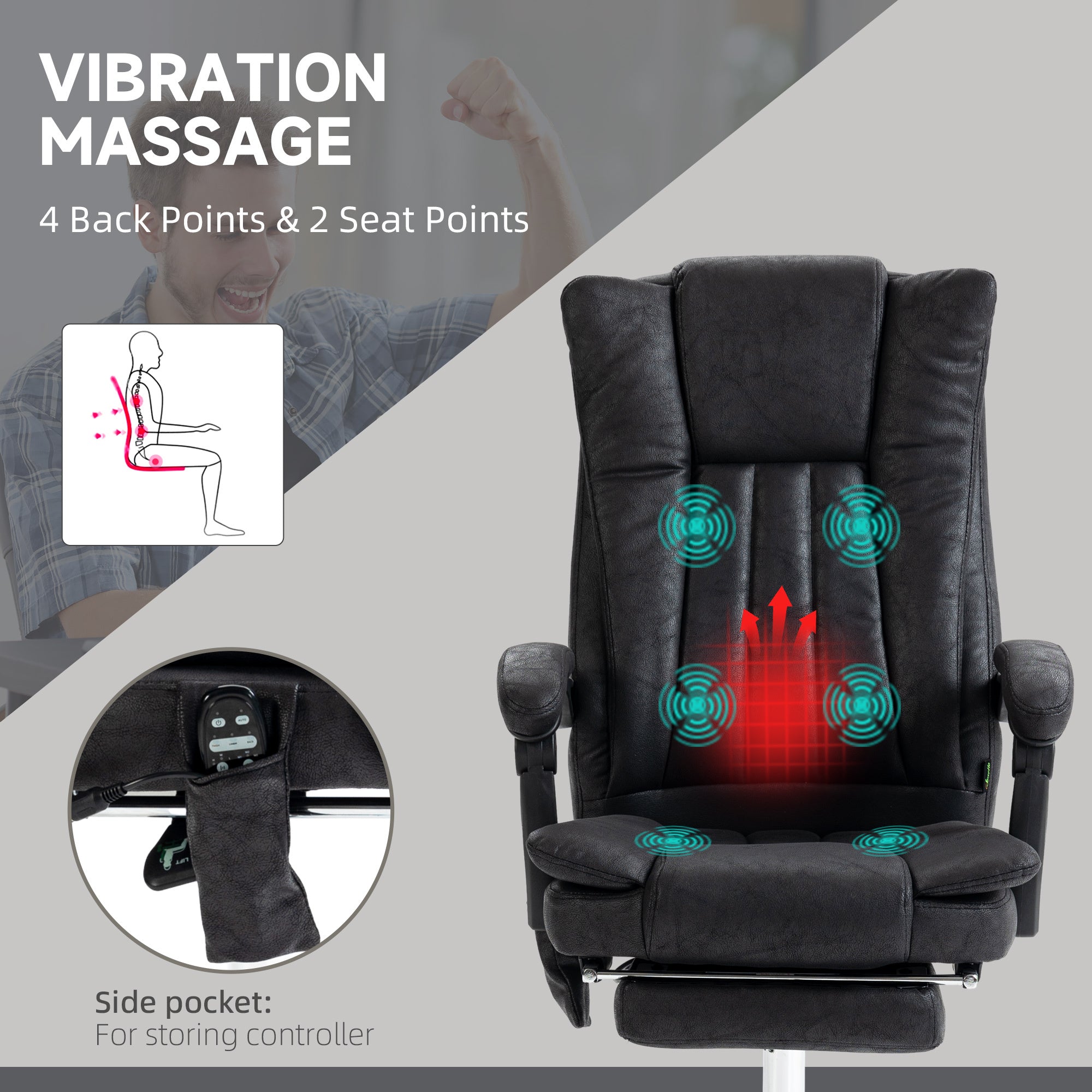 Vinsetto Microfiber Office Chair, High Back Computer Chair with 6 Point Massage, Heat, Adjustable Height and Retractable Foot