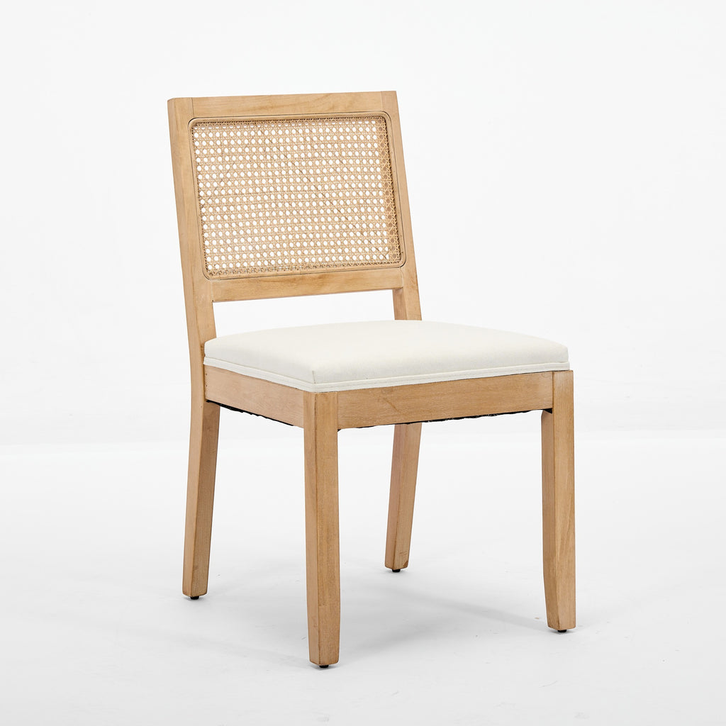 Farmhouse Rattan Dining Chairs Set of 2, Mid Century Modern Kitchen & Dining Room Chairs, Cane Upholstered Kitchen Side Chair with Natural Hardwood Frame, Beige - Grand Goldman Shop