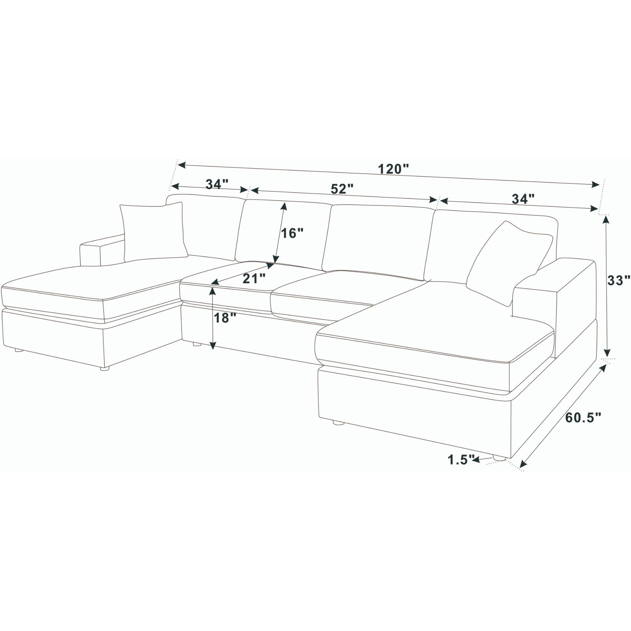 3-Piece Corduroy Double-Chaise Sectional Sofa - Gray - Grand Goldman Shop