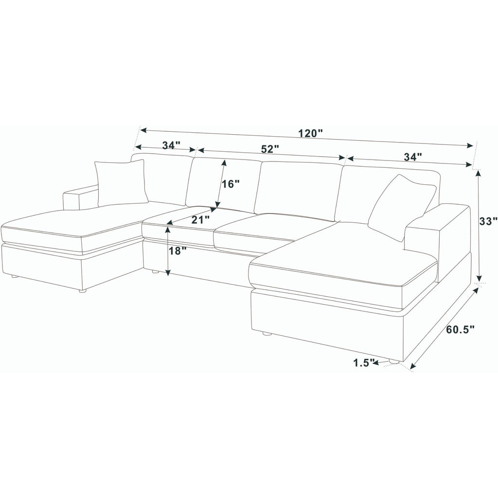 3-Piece Corduroy Double-Chaise Sectional Sofa – Green - Grand Goldman Shop