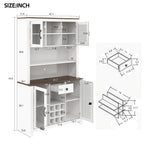 70.9' Kitchen Pantry Storage Cabinet Rustic Buffet Cabinet, Kitchen Hutch Cabinet with LED Outlets Food Pantry Cabinet with Doors and Shelves Wine Rack for Dining Room, White - Grand Goldman Shop