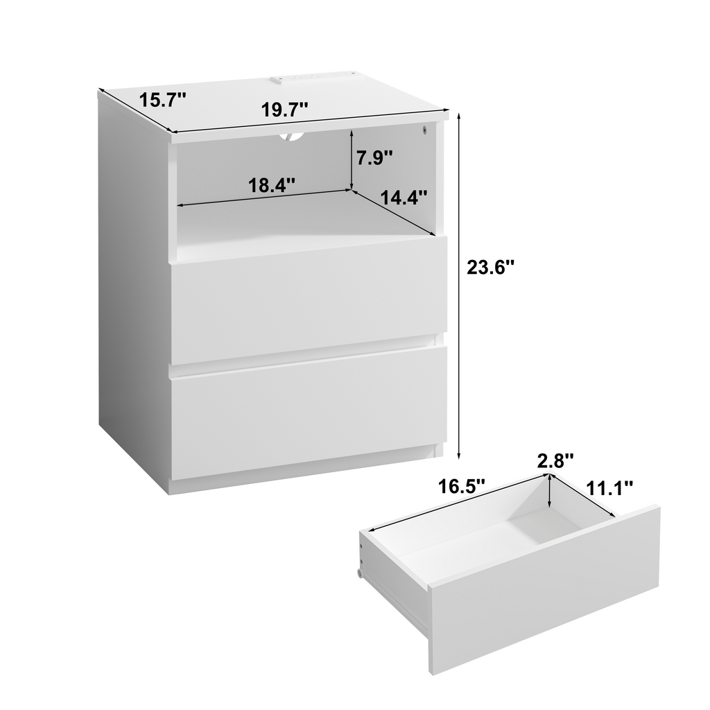(Set of 2)End Table with Fast USB C Charging Station, Sofa Side Table with 2 Drawers, Large Storage Modern Wood Storage Cabinet for Living Room,Bedroom,Office, White - Grand Goldman Shop