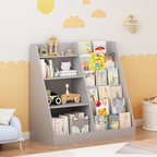 Kids Bookshelf and Toy Storage Organizer, Multifunctional 4 Tier Wooden Kids Book Shelf with  Bookcase Display Stand in Kids 
