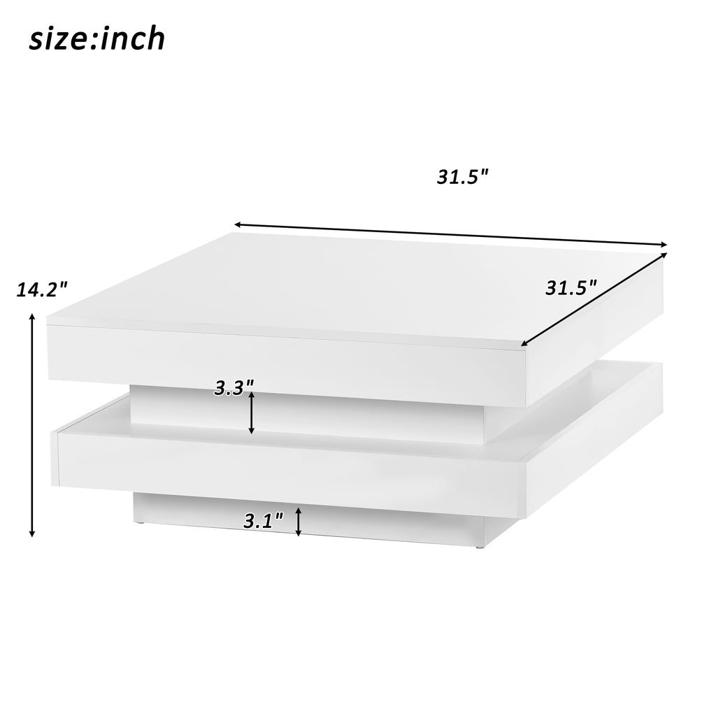 ON-TREND High Gloss Minimalist Design with LED Lights, 2-Tier Square Coffee Table, Center Table for Living Room, 31.5''x31.5''x14.2'', White - Grand Goldman Shop