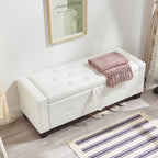 48' Ottoman Bench with Storage, Bench for Bedroom,Living Room,Hallway, Upholstered Tufted Faux Leather PU Ottoman Ivory White - Grand Goldman Shop