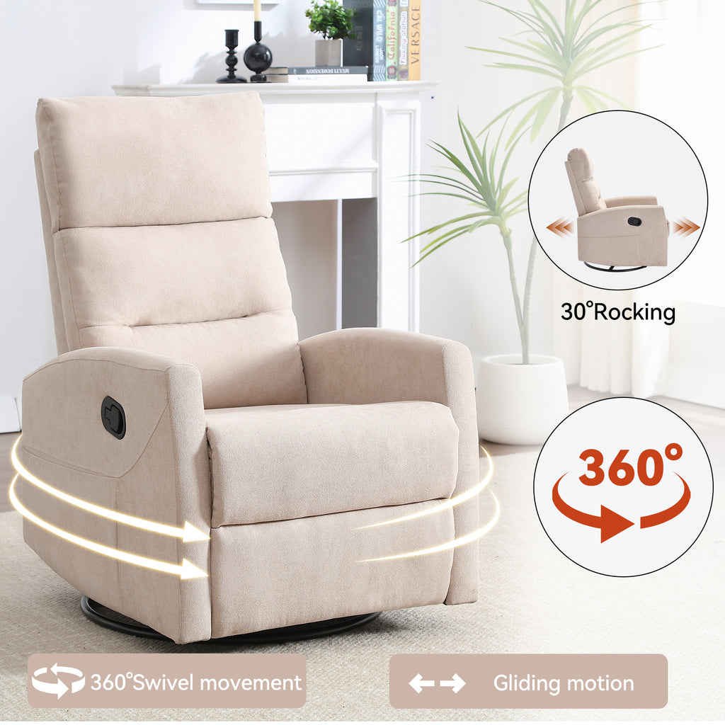 Manual Recliner Chair with Rocker and Swivel in Fabric for Living Room, Beige - Grand Goldman Shop