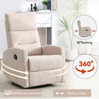 Manual Recliner Chair with Rocker and Swivel in Fabric for Living Room, Beige - Grand Goldman Shop