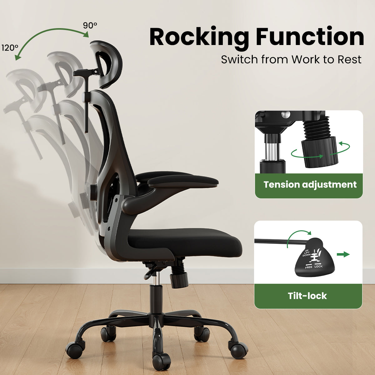 Ergonomic Office Chair, Home Office Desk Chair with Headrest, High Back Computer Chair with Armrests and Adjustable Lumbar Su