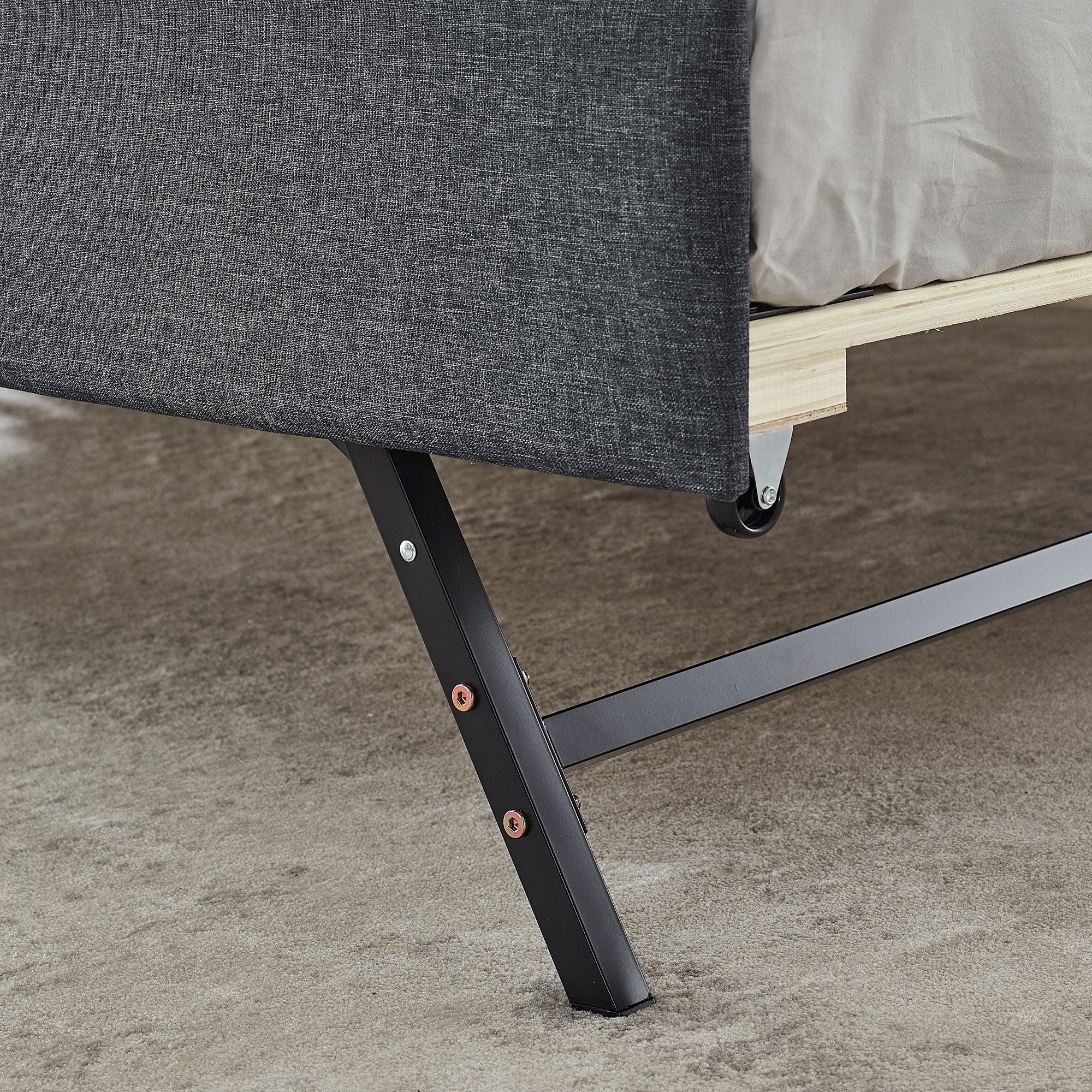 Twin Size Upholstered Daybed with Trundle and USB Charging, Dark Gray Linen - Grand Goldman Shop