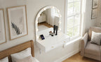 Floating Makeup Vanity Desk with Mirror & 3-Color Lights, Wall Dressing Table with Power Outlet, Compact vanity, Large Storage, White - Grand Goldman Shop