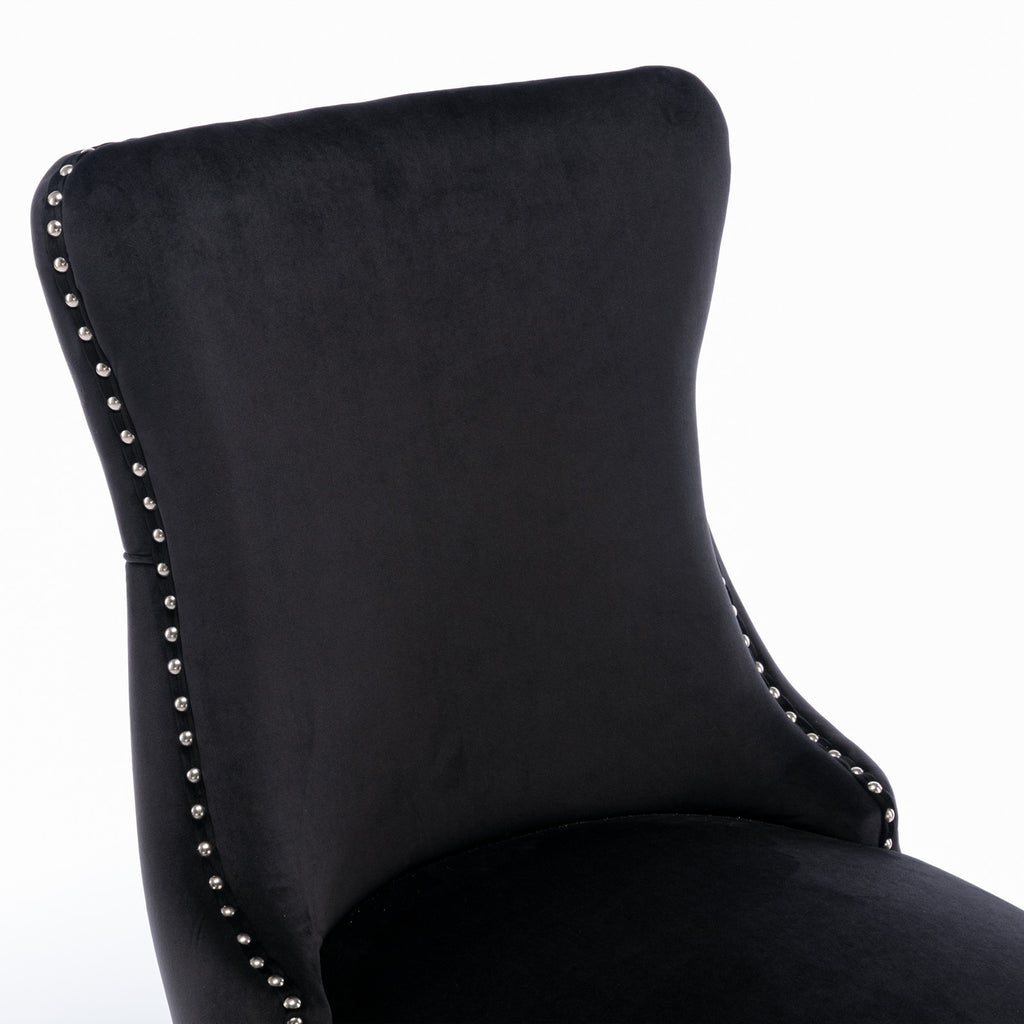 Upholstered Wing-Back Dining Chair with Backstitching Nailhead Trim and Solid Wood Legs,Set of 2, Black,SW8809BK, KD - Grand Goldman Shop
