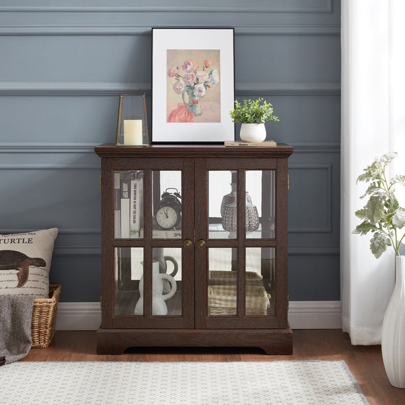LED Curio Display Cabinet,Antique Display Cabinet with Adjustable Shelves,Retro Design Quality Showcase with Lattice Doors Elegant Bookcase and Storage Cabinet for Home Decor and Organization CHE - Grand Goldman Shop