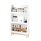 Modern White Wall-Mounted Kids Bookshelf with Natural Wood Base, 3 Front-Facing Display Shelves for Toddler Bedroom, Nursery 