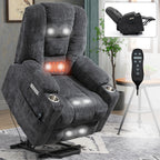 EMON'S Large Power Lift Recliner Chair with Massage and Heat for Elderly, Overstuffed Wide Recliners, Heavy Duty Motion Mechanism with USB and Type C Ports, 2 Steel Cup Holders, Gray - Grand Goldman Shop