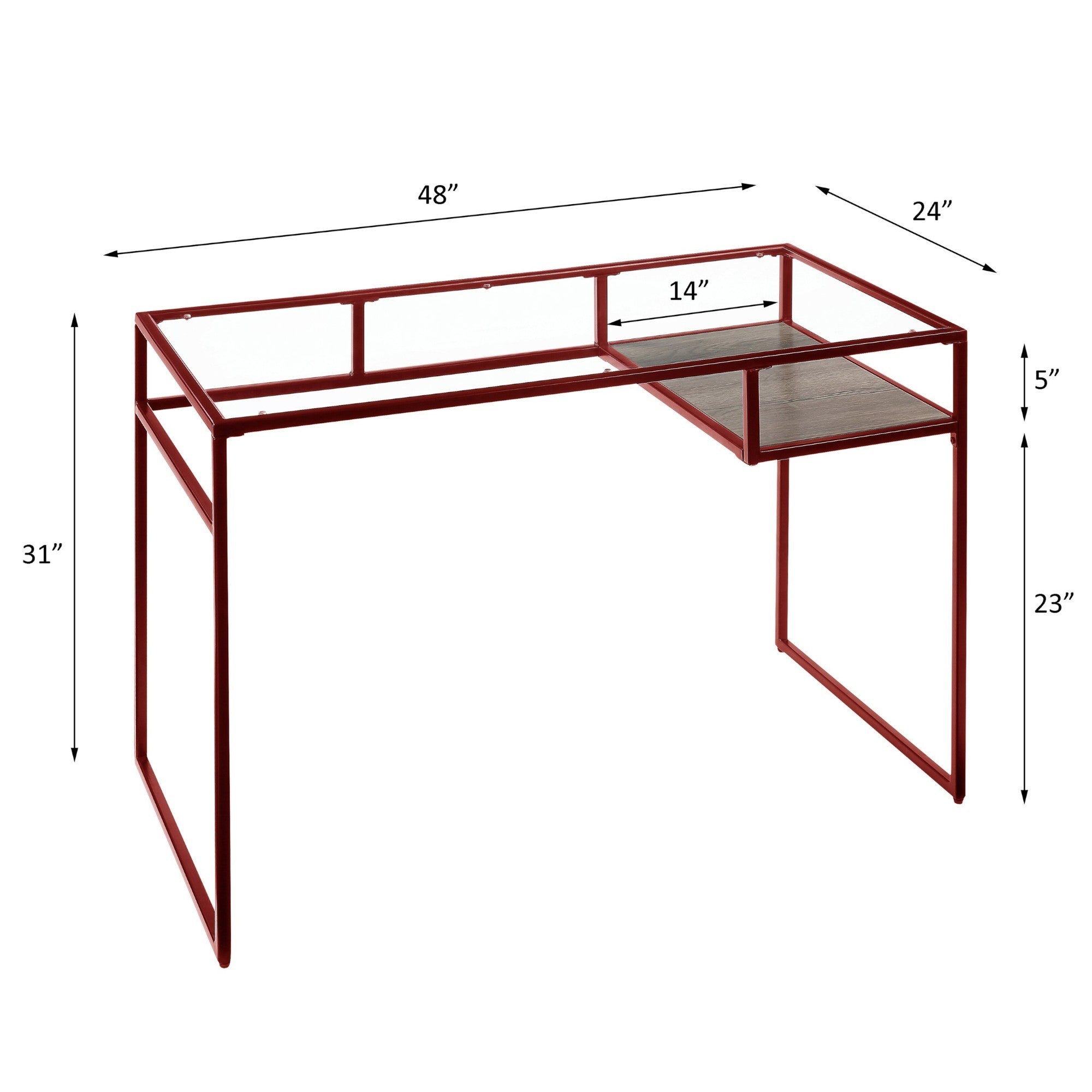 Yasin Glass Top & Red Finish Writing Desk - Grand Goldman