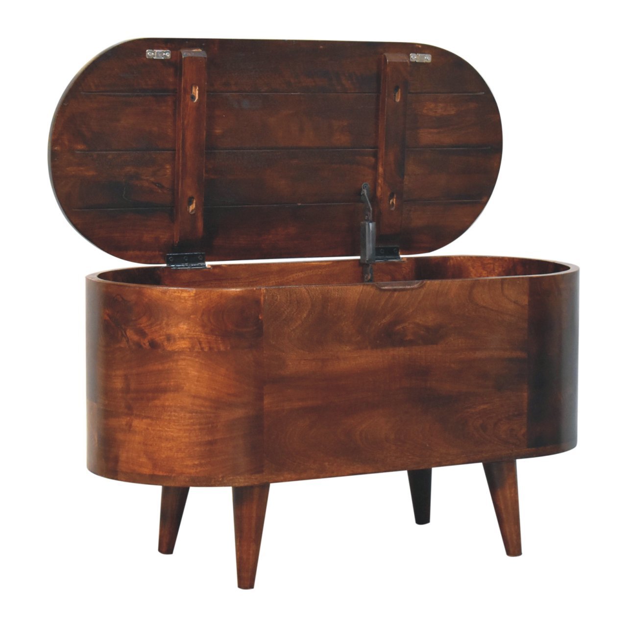 Solid Wood California Walnut Rounded Lid-Up Blanket Box, Nordic Legs, Brown - Grand Goldman Shop