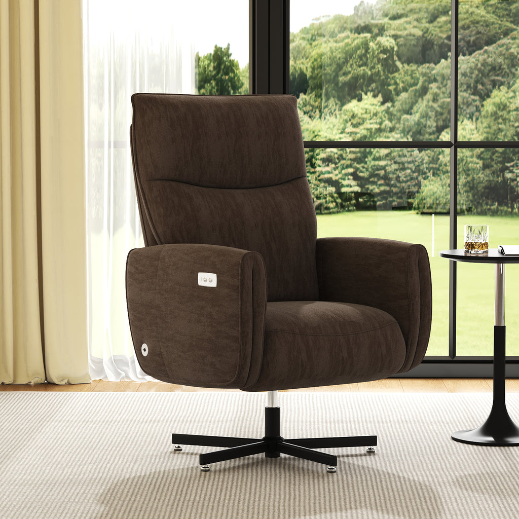 Power Swivel Recliner Chair, Electric Reclining with USB & Type-C Charging, 360° Swivel Velvet Upholstered Accent Chair, for 