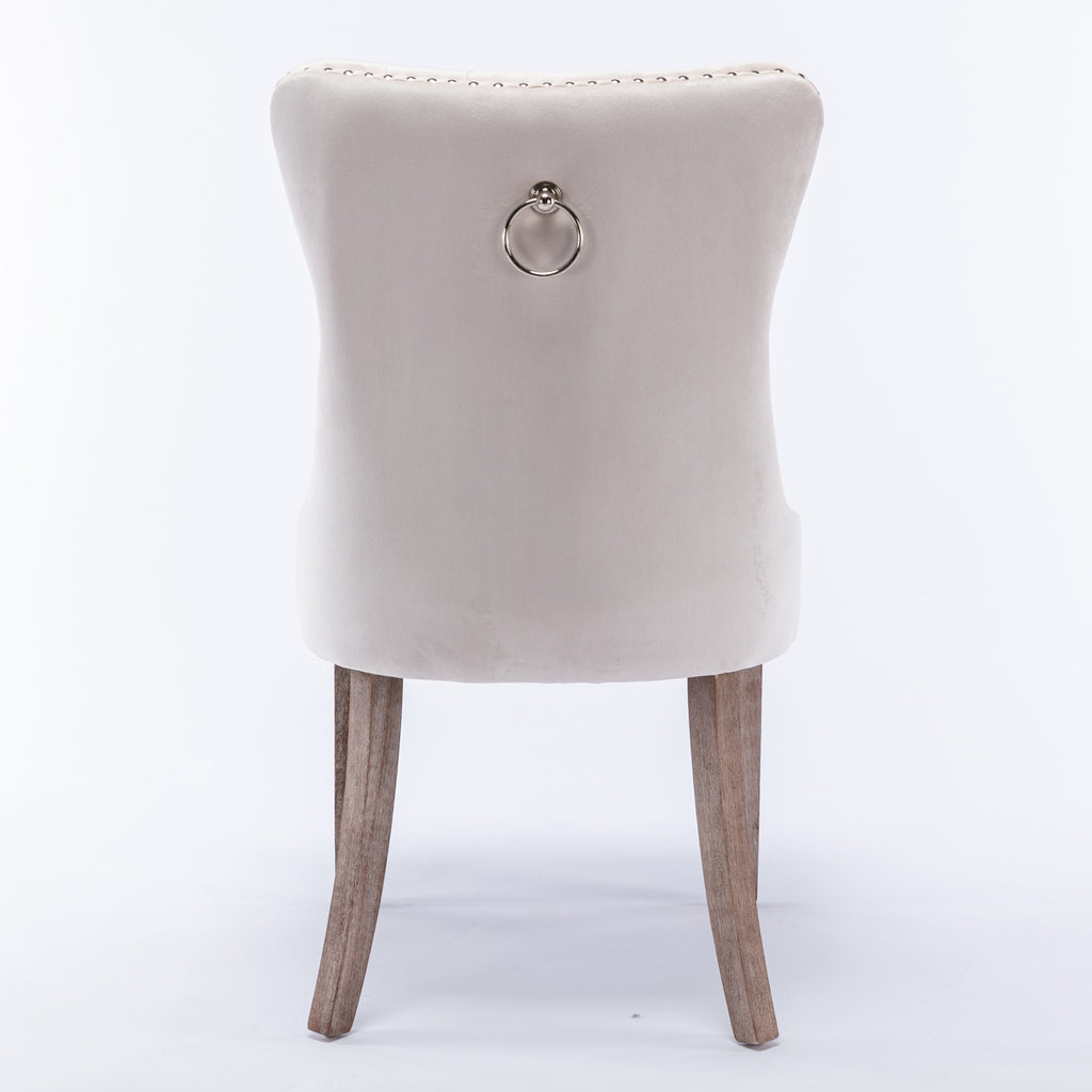 Nikki Collection Modern, High-end Tufted Solid Wood Contemporary Velvet Upholstered Dining Chair with Wood Legs Nailhead Trim 2-Pcs Set,Beige, SW2001BG - Grand Goldman Shop