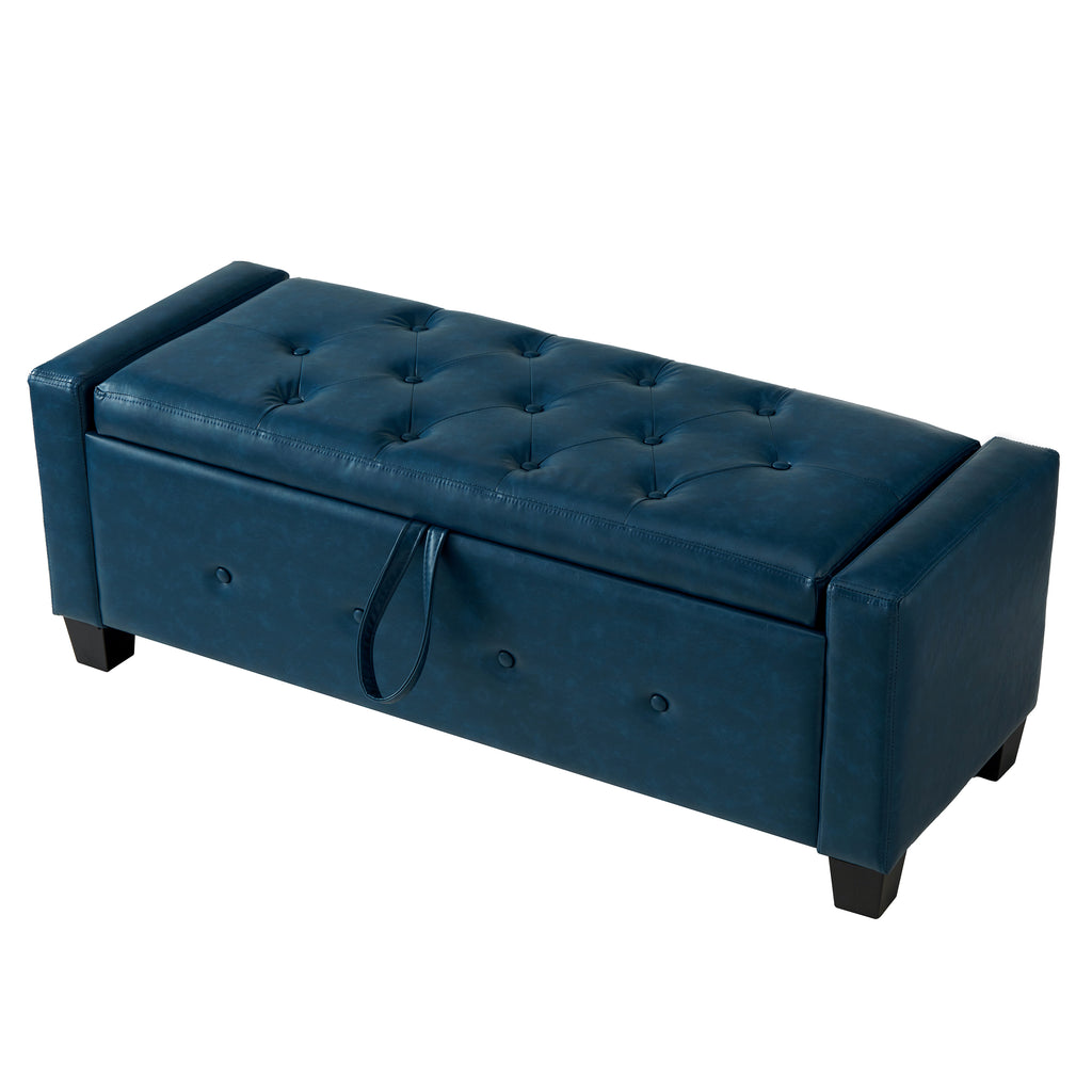 48' Ottoman Bench with Storage, Bench for Bedroom,Living Room,Hallway, Upholstered Tufted Faux Leather PU Ottoman Blue - Grand Goldman Shop