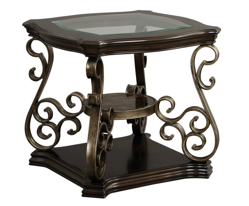 End table,  Glass table top, MDF W/marble paper middle shelf, powder coat finish metal legs. (26.3'Lx26.3'Wx24'H) - Grand Goldman Shop