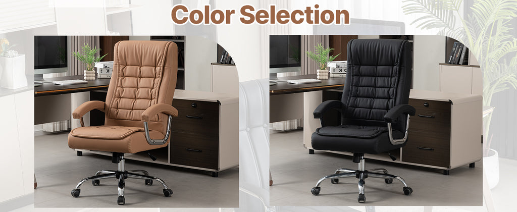 Executive Office Chair High Back PU Leather Desk Chair with Spring Seat Cushion, Ergonomic Swivel Computer Chair with Chrome 