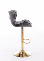 Set of 2  Bar Stools,with Chrome Footrest and Base Swivel Height Adjustable Mechanical Lifting Velvet + Golden Leg Simple Bar Stool-gray - Grand Goldman Shop