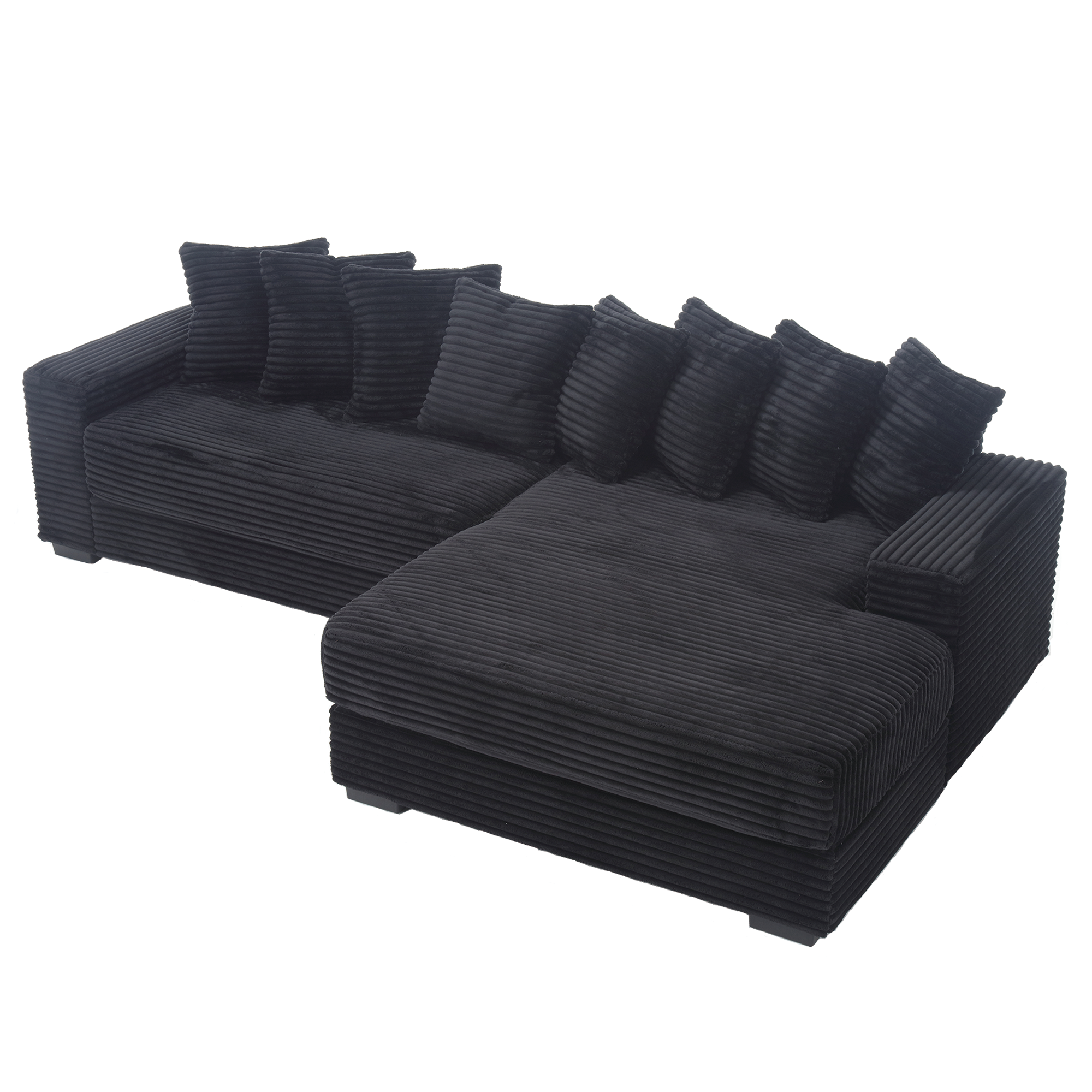 [NEW ARRIVED] [VIDEO PROVIDED] Oversized Two-Piece  Couches,  L Shaped Sofa, Corduroy, Right Chaise Daybed,with Armrests,Eight Throw Pillows,Corner Sofa,Easy To Assemble,  Black - Grand Goldman Shop