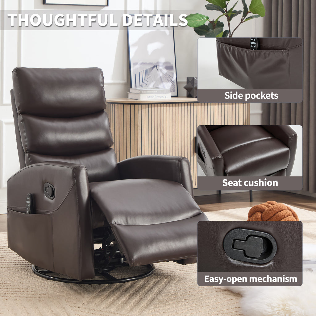 Heat Massage Manual Recliner Chair with Rocker and Swivel in Fabric for Living Room, Brown - Grand Goldman Shop