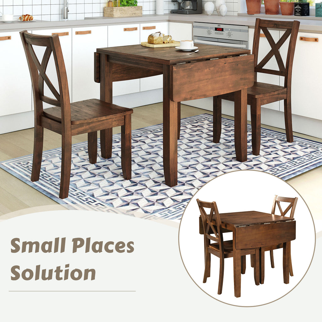 TOPMAX 3-Piece Wood Drop Leaf Breakfast Nook Dining Table Set with 2 X-back Chairs for Small Places, Walnut(old sku:SP0000164AAD) - Grand Goldman Shop