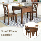 TOPMAX 3-Piece Wood Drop Leaf Breakfast Nook Dining Table Set with 2 X-back Chairs for Small Places, Walnut(old sku:SP0000164AAD) - Grand Goldman Shop