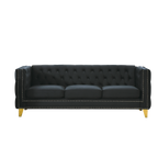 Modern Black Velvet Sofa with Button Tufting and Metal Legs, 3-Seater Couch for Living Room or Bedroom, Upholstered in Soft Velvet with Solid Wood Frame - Grand Goldman Shop