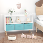 Kids bookcase with Collapsible Fabric Drawers, Children's Book Display, Toy Storage Cabinet Organizer, White/Blue - Grand Gol